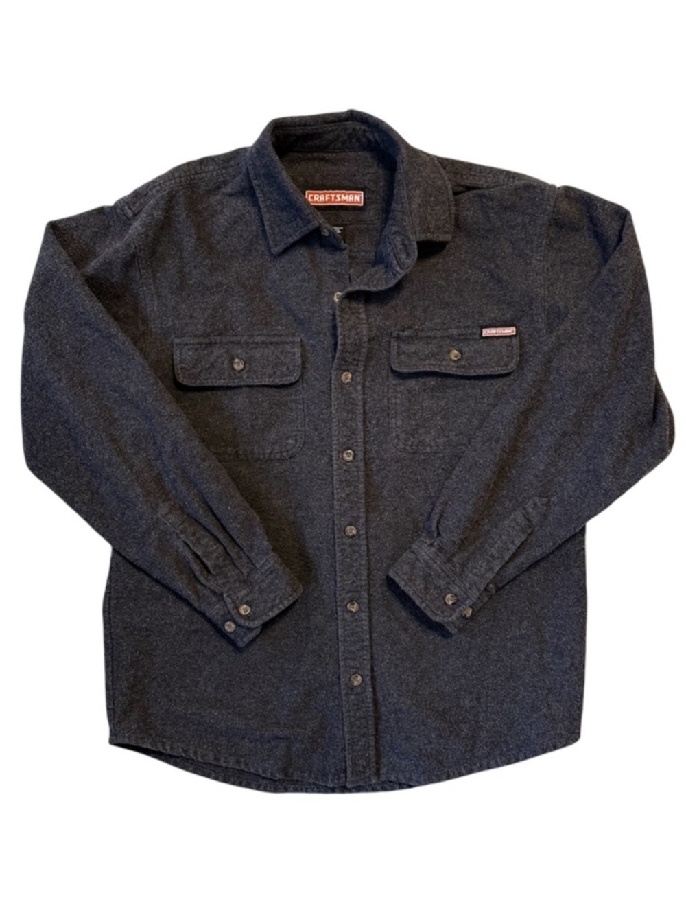 Craftsman Heavy Cotton‎ Flannel Work Shirt Medium Gray Button Front Utility  M